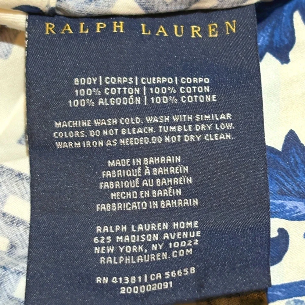 Ralph Lauren Dorsey Blue Label Chinoiserie Cotton King Pillowcase ONLY 1 48 X 20